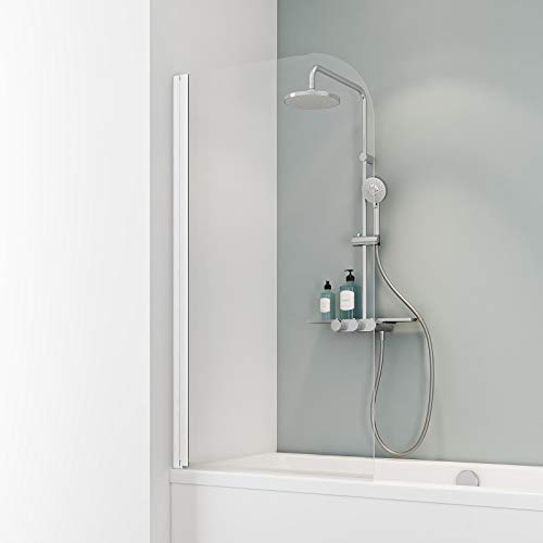 Schulte mampara ducha para bañera 80 x 140 cm, 1 hoja plegable, montaje reversible izquierda derecha, perfil blanco y vidrio 5 mm transparente, D1650-F 04 50