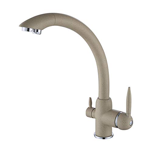 Obanban Llave De Pintura Negra Con Asiento Cocina Individual Beige Grifo De Lavabo Fría Y Caliente