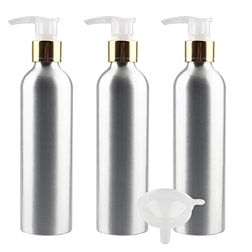 ZEOABSY  3 Piezas Rellenables vacío 250 ml Botella de Aluminio Plata con translúcida jabón Bombas Dispensadoras, para Champú de Loción, Gel de Ducha,Envase Cosmético