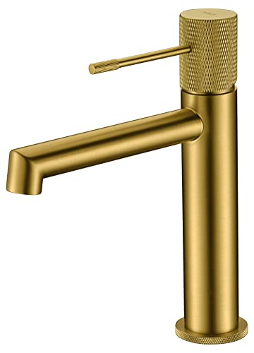 IMEX - Grifo monomando de lavabo, Grifería baño, agua frio/caliente - Serie LINE Oro Cepillado - BDD038-1OC