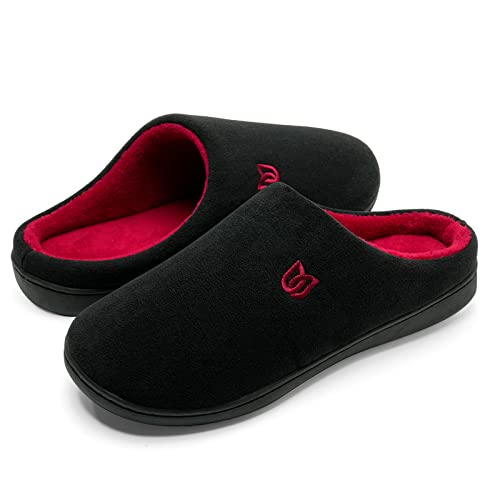 WateLves Zapatillas Hombre Mujer Invierno CáLido Zapatos Memory Foam Casa Antideslizante Pantuflas (Negro/rojo, 42/43 EU)