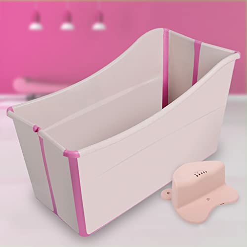 Gweat Bañera plegable y portátil para bebé, bañera de ducha para niños, bañera plegable, bañera móvil de plástico plegable para adultos y bañera gruesa para el hogar, color rosa