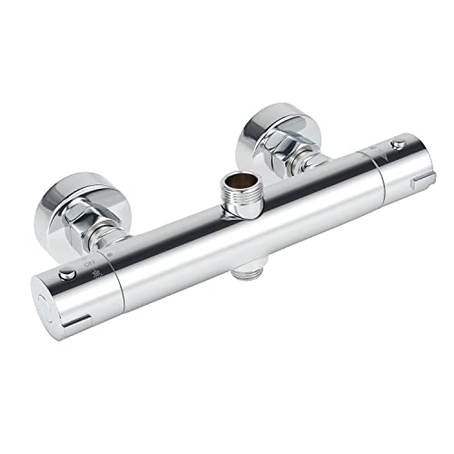 Barra de ducha termostática redonda mezcladora grifos de válvula cromados para baño doble salida superior 3/4 