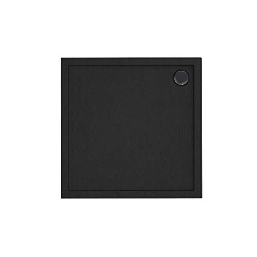 Plato de ducha negro piedra cuadrada rectangular cuarto círculo plato de ducha Black Stone efecto piedra (90 x 90 x 4,5)