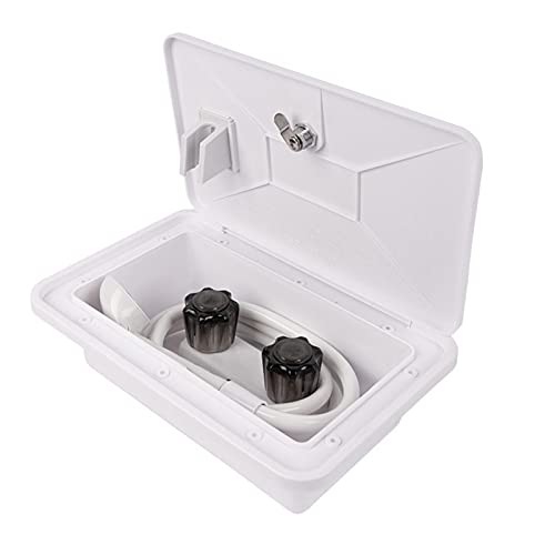 Fiacvrs Kit de caja de ducha exterior Camper RV, resistente a la intemperie Rv grifo de ducha piezas y accesorios, kit de caja de ducha al aire libre con cerradura y llave (blanco)