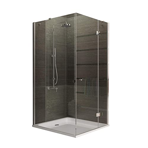 Alpenberger Cabina de ducha de esquina, incluye cristal refinado, 90 x 100 x 195 mm, mampara de ducha con excelente calidad profesional y de comercio especializado de 6 mm ESG, sin marco y diseño