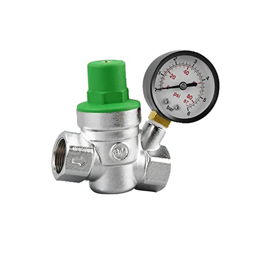 regulador de presion agua Válvula reductora de presión ajustable con válvula reguladora de presión de manómetro válvula reductora de alivio de presión de diafragma DN15-DN25 (Size : DN15)