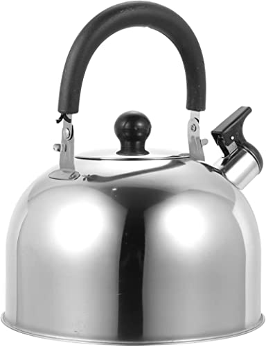 Whistling Tea Kettle Stovetop Tea Pot 2. 5L Tetera de acero inoxidable Café Tetera Hervidor de agua de calentamiento Hervidor de agua Hervidor de agua caliente con asa para estufa de gas (P plateado)