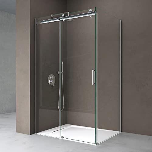 doporro Cabina de ducha diseño Ravenna17, 80x120x195cm, mampara de vidrio de seguridad transparente, con puerta corredera y revestimiento en ambos lados
