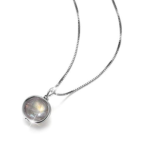 Springlight San Valentin Regalos Mujer Collar de plata de ley S925 con caja de piedra lunar, longitud de la cadena 39,5 cm + 5 cm, regalos originales para mujer, collar mujer.