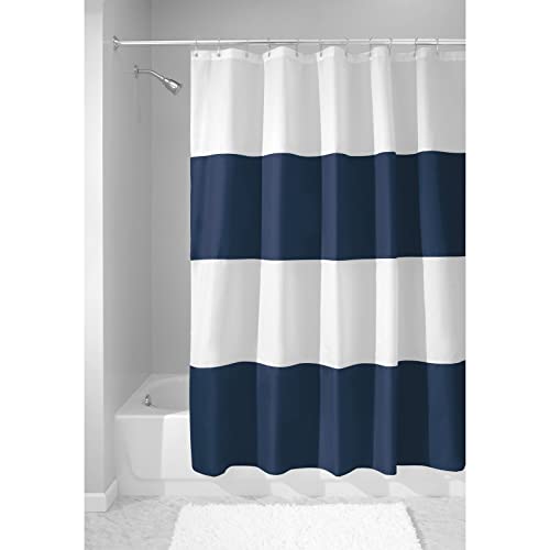 mDesign Cortina de Ducha con Estampado en Bandas horizontales - Accesorio de baño con Medidas de 183 cm x 183 cm - Cortinas de baño Durabilidad - Color: Azul Marino/Blanco