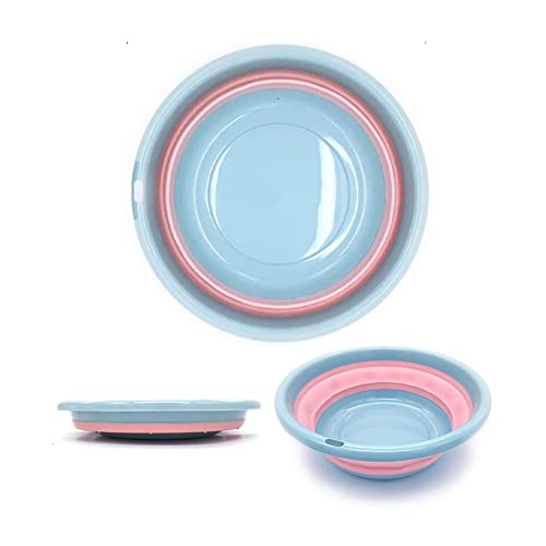 Tina Plegable para Platos Lavabo Portátil, Tina de plástico de Ahorro de Epacio de Color Rosa y Azul-S