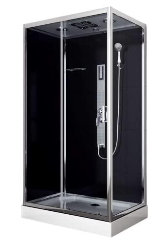 Cabina de ducha completa TREND 3 Negro - Experiencia de bienestar - 80 x 120 x 215 - Con radio + altavoz, montaje rápido, cristal de seguridad, aluminio cromado, cabina de ducha completa