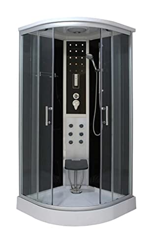 Cabina de ducha completa COMFORT BLACK - 100 x 100 x 215 cm - Con radio, iluminación LED, 2 puertas correderas, ducha con alcachofa y ducha de mano, chorros de masaje, ducha completa negro
