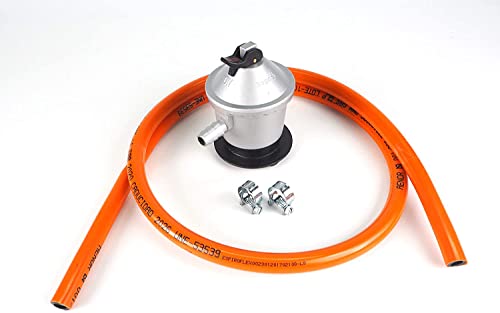 Sanfor Kit regulador de Gas butano + Goma 1,5 Metros y Dos Abrazaderas metálicas, Color Plateado/Naranja, Talla única