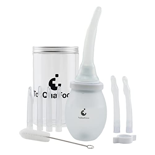 TopQuaFocus 14OZ Enema Bulb Kit para la limpieza de colon,Ducha Intima Femenina,Ducha Anal Bulb con 7 Boquillas Reemplazables para Mujeres y Hombres, Libre de BPA y Ftalatos-Claro