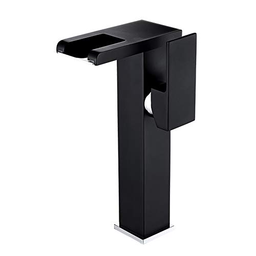 Grifo De Baño Cascada Grifo De Lavabo Led, Caño Alto, Grifo Mezclador Agua Fría Y Caliente, Elegante Monomando Latón Grifos Fregadero, Con Válvula De Cerámica, Estilo Moderno, Negro