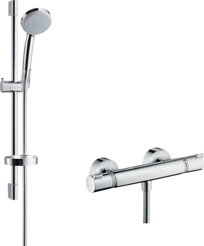 hansgrohe Croma 100 Set de ducha visto Vario con termostato Ecostat Comfort Combi barra de ducha 65 cm, cromo, 27034000