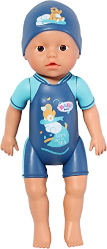 Baby Born 4001167832325 First Swim Boy Boy-30cm Doll with Fixed Costume and Hat-Wind Action-Can go in The Bath or Pool-Suitable for Children Aged 1+ years-832325