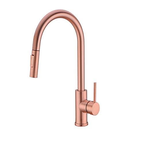 Grifo de cocina de latón macizo, grifo mezclador de cocina giratorio de 360 grados, grifo mezclador de cocina extraíble, cobre oro rosa