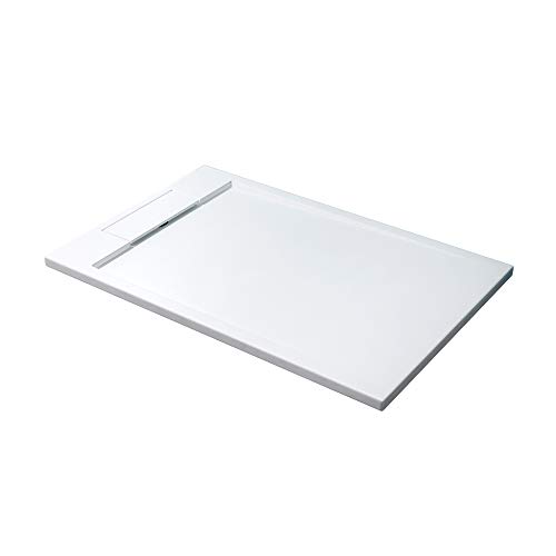 Mai & Mai Plato de ducha blanco Geo04 rectangular con material de fundición mineral, dimensiones: 90x120x4cm