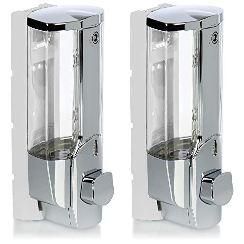 COM-FOUR® 2X Dispensador de jabón para Montar en la Pared - Dispensador de jabón Recargable para Gel de Ducha y champú (Color Cromo)