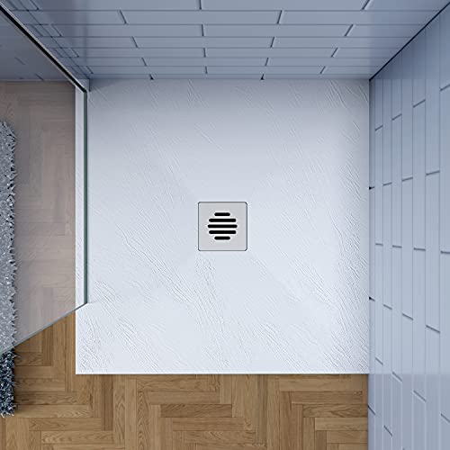 Aica Sanitaer, 90x100cm Plato de ducha AICA blanco textura pizarra+Accesorios de desagüe