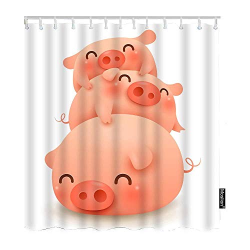 N / A Cortina de Ducha de baño de Cerdo con Tres cerditos gordos de Animales Lindos de Alta calidad-W180xH200cm