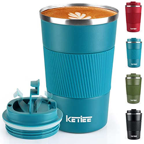 KETIEE Termo Cafe, Taza Termica 380ml Tazas de Cafe, Taza Termo Cafe para Llevar acero inox sin BPA, Vaso Termico Café y Té a Prueba de Fugas, Vaso Termo Cafe para Llevar Regalos para Mujer Hombre