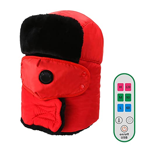Invierno al Libre USB Calor eléctrico A de Viento Calentamiento Felpa Engrosamiento Sombrero Calefacción 3 Bloques Control de Temperatura auditiva Sombrero de algodón frío Montar al (Red, One Size)