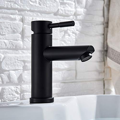 YHSGY Grifo De Baño Negro Mate Grifo Montado En La Cubierta Un Orificio Grifo De Agua Fría Y Caliente Grifo Mezclador Grifos De Lavado De Acero Inoxidable