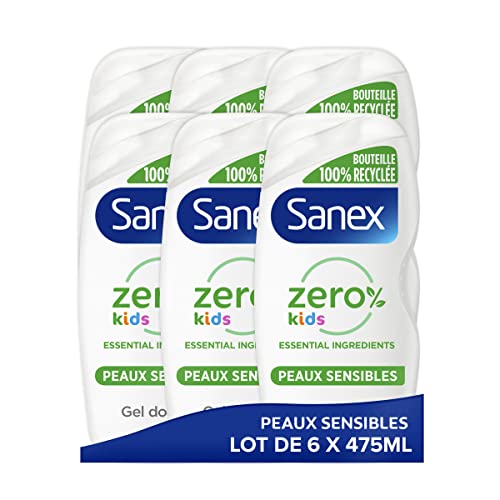 SANEX - Gel de ducha cero% Kids - Gel de ducha infantil - Cuerpo y cabello - Biodegradable y vegano - 475 ml - Pack de 6