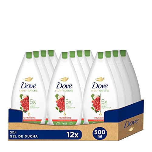 Dove Gel de Ducha con Goji y Aceite de Camelia Sin Sulfato SLES y Con Hidratantes Vegetales e Ingredientes de Origen Natural, Pack de 12 x 500 ml