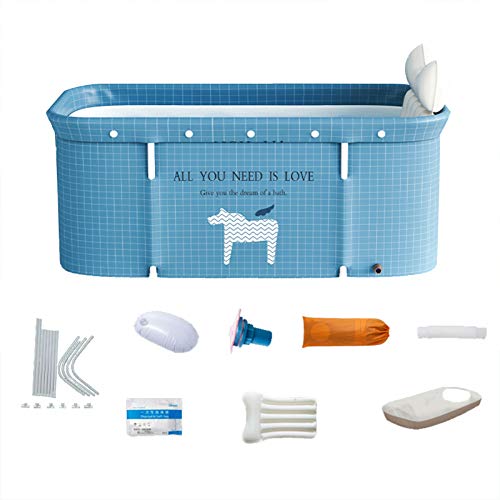 Eeneme Bañera plegable, portátil, de plástico, de plástico, con soporte de PVC, para cuarto de baño pequeño, para adultos y niños (120 x 55 x 50 cm)