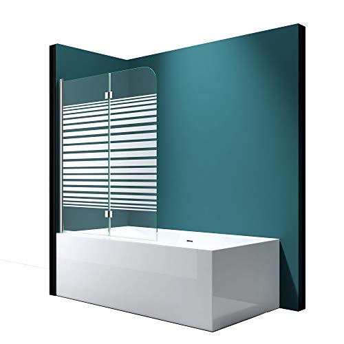 Mai & Mai Mampara abatible de pared 120x140cm mampara de ducha para bañera 180 ° vidrio parcialmente satinado C1408SL