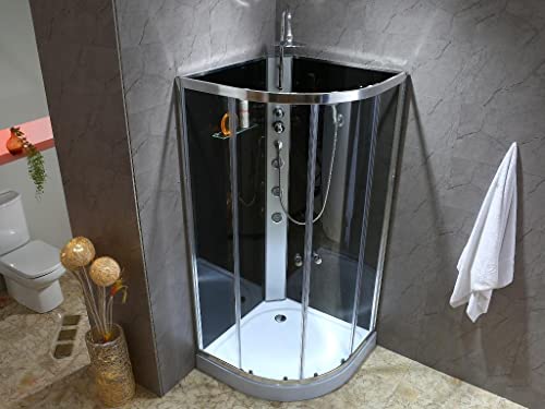 Cabina de ducha rinconera con hidromasaje TALULA - 3 chorros de masaje - Función de lluvia tropical y cabezal de ducha