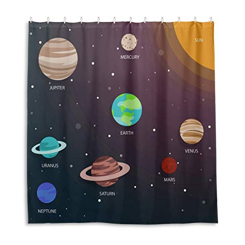 Cortina de ducha de baño clásico sistema solar esquema cortinas de ducha tela duradera cortina de baño impermeable cortina de baño con 12 ganchos