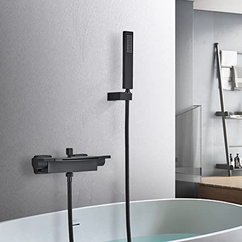 JunSheng Mezclador de ducha, sistema de ducha de pared para baño, ducha y boca bañera, negro