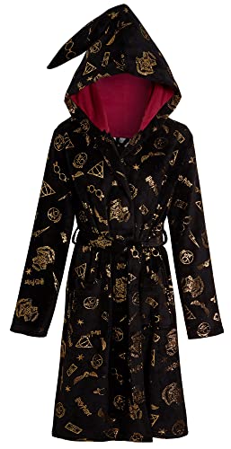 Harry Potter Albornoz con capucha para mujer, adolescentes, reliquias de la muerte, Negro, XL