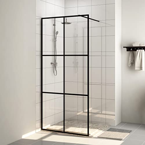 Muro de ducha con cristal transparente ESG 80x195 cm Negro-Color: transparente y negro-Material: ESG (vidrio de seguridad de una sola capa), aluminio