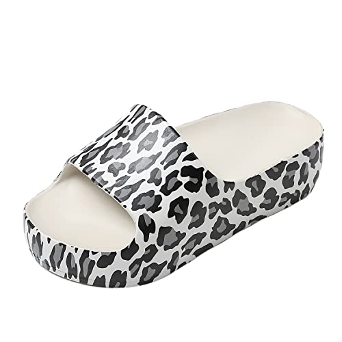 JOMIX Chanclas Mujer Piscina Sandalias Mujer Verano Comodas Chanclas con Plataforma Playa Mar Baño Ducha Suela Gruesa Chanclas con Estampado de Leopardo, Gris, 41 EU