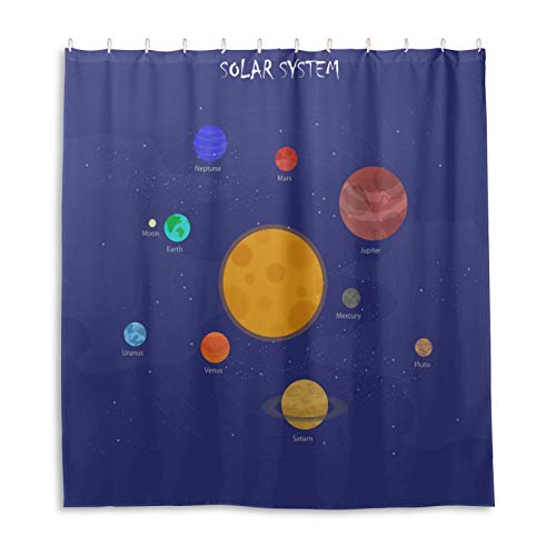Cortinas de ducha coloridas del esquema del sistema solar para el cuarto de baño, cortina de ducha brillante de la flor de la tela con 12 ganchos, multicolor 66