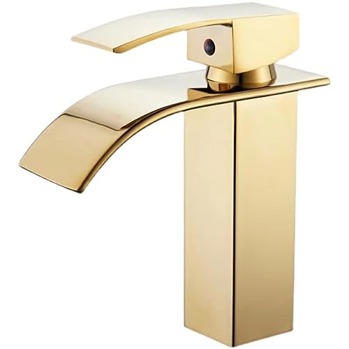 Grifo de lavabo imiiHO 007 (Chrome Gold), acero inoxidable 304, grifo de agua fría y caliente, grifo lleno de agua