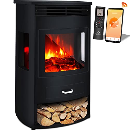 KESSER® Prio chimenea eléctrica con calentador, ventilador, mando a distancia 950/1900W, chimenea eléctrica, LED efecto llama, chimenea eléctrica con termostato, negro, Xtra-Large