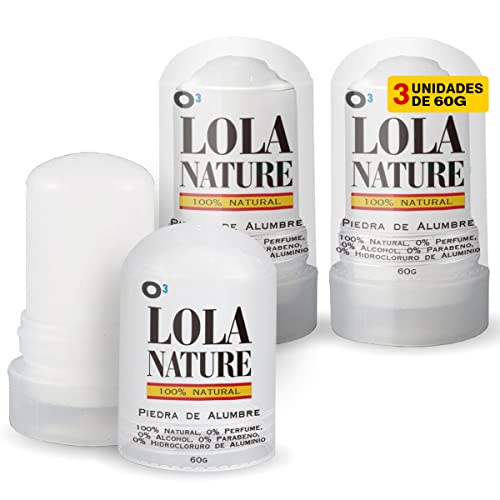 O³ Piedra de Alumbre Desodorante - 3 Unidades de 60g -100% Natural - Sin Aluminio - sin Parabenos - Desodorante Natural Hombre y Mujer