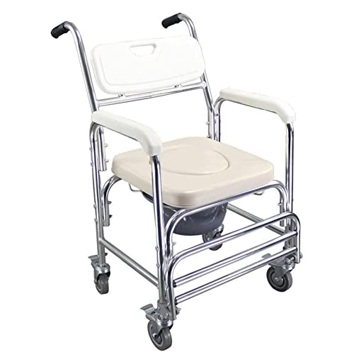 YDoo en 1 Silla de Ducha con Brazos y Respaldo para Ancianos, Baño de Servicio Pesado, Silla de Ruedas de Transporte portátil para el Hogar, Silla de Inodoro de Transporte con Ruedas y Reposapiés