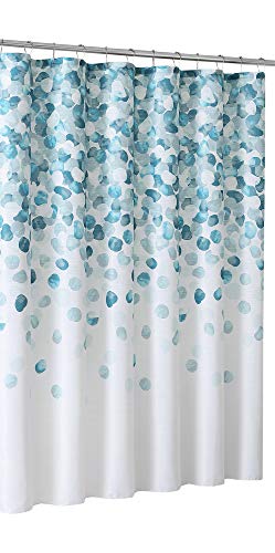 VCNY Home cortina de ducha de tela moderna: patrón geométrico en cascada de azul, turquesa, azul y blanco