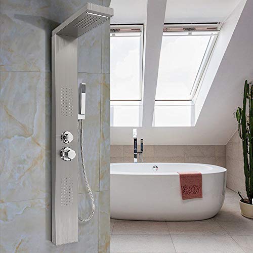 YJIIJY - Panel de ducha de acero inoxidable multifuncional, columna de ducha, sistema de panel de ducha para montaje en pared, con chorros de masaje, ducha de mano, cascada y ducha efecto lluvia