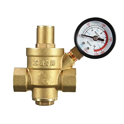 regulador de presion agua 1 Uds DN15/20/25 válvulas de mantenimiento reductoras de presión de agua de latón regulador de válvulas de alivio ajustables con manómetro (Size : DN15 with gauge)