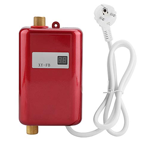 Calentador de agua instantáneo, baño de la cocina 220V 3800W Mini calentador de agua eléctrico instantáneo sin tanque, instantáneo, con pantalla LCD, EU(rojo)